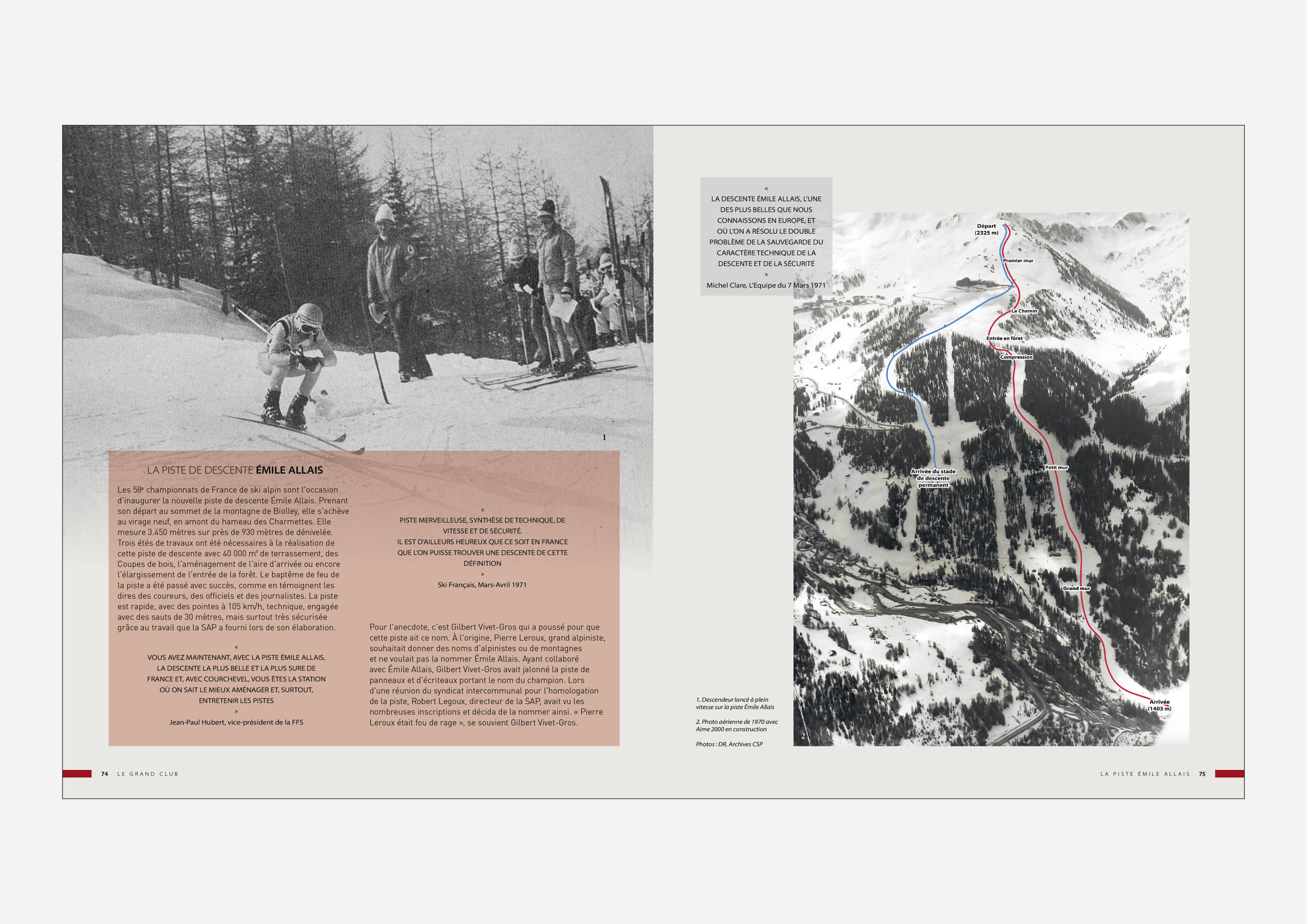 Extrait du livre présentant un encadré sur la piste Emile Allais, un événement marquant de la station