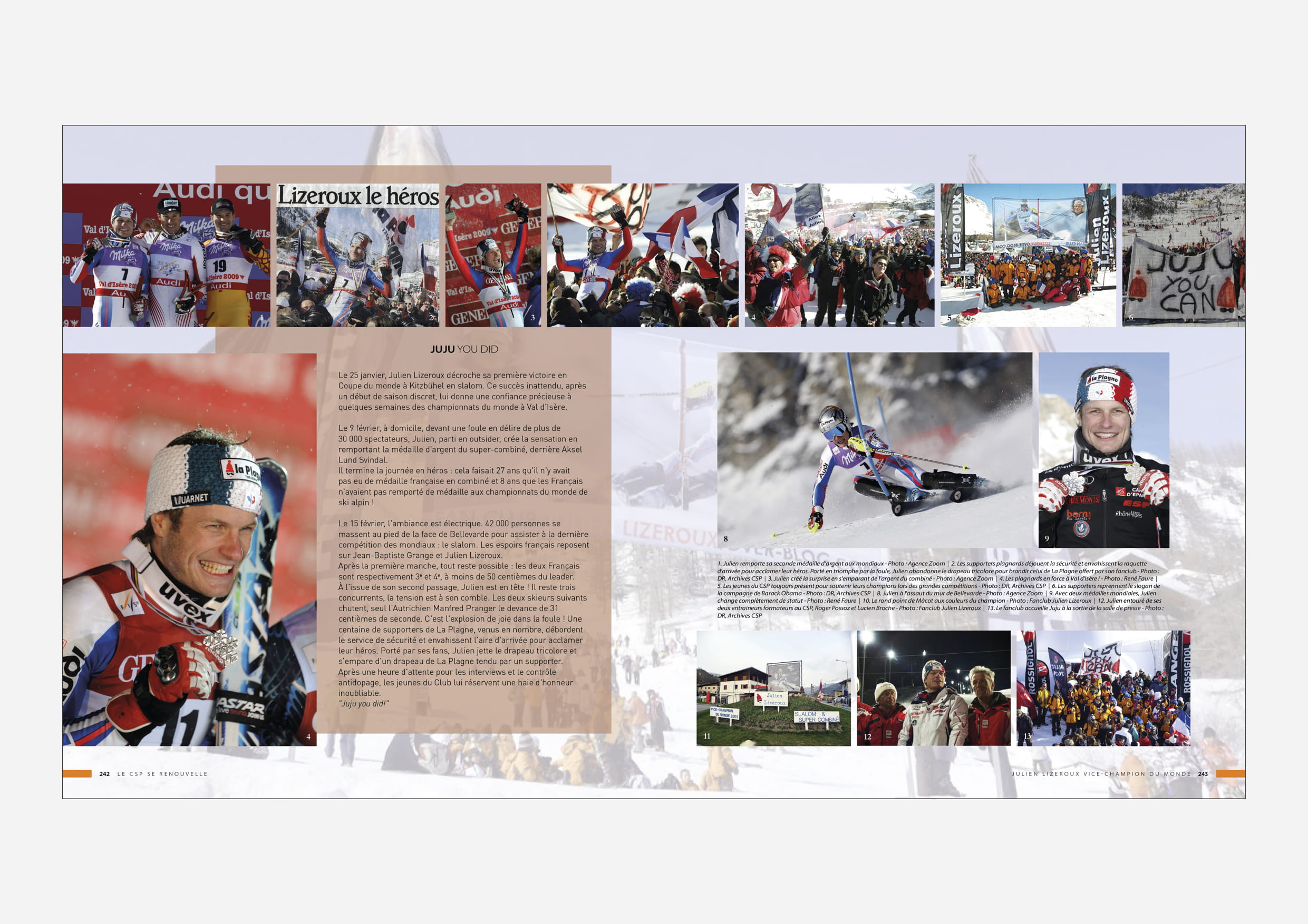 Page du livre consacrée à la médaille d'argent de Julien Lizeroux aux championnats du monde